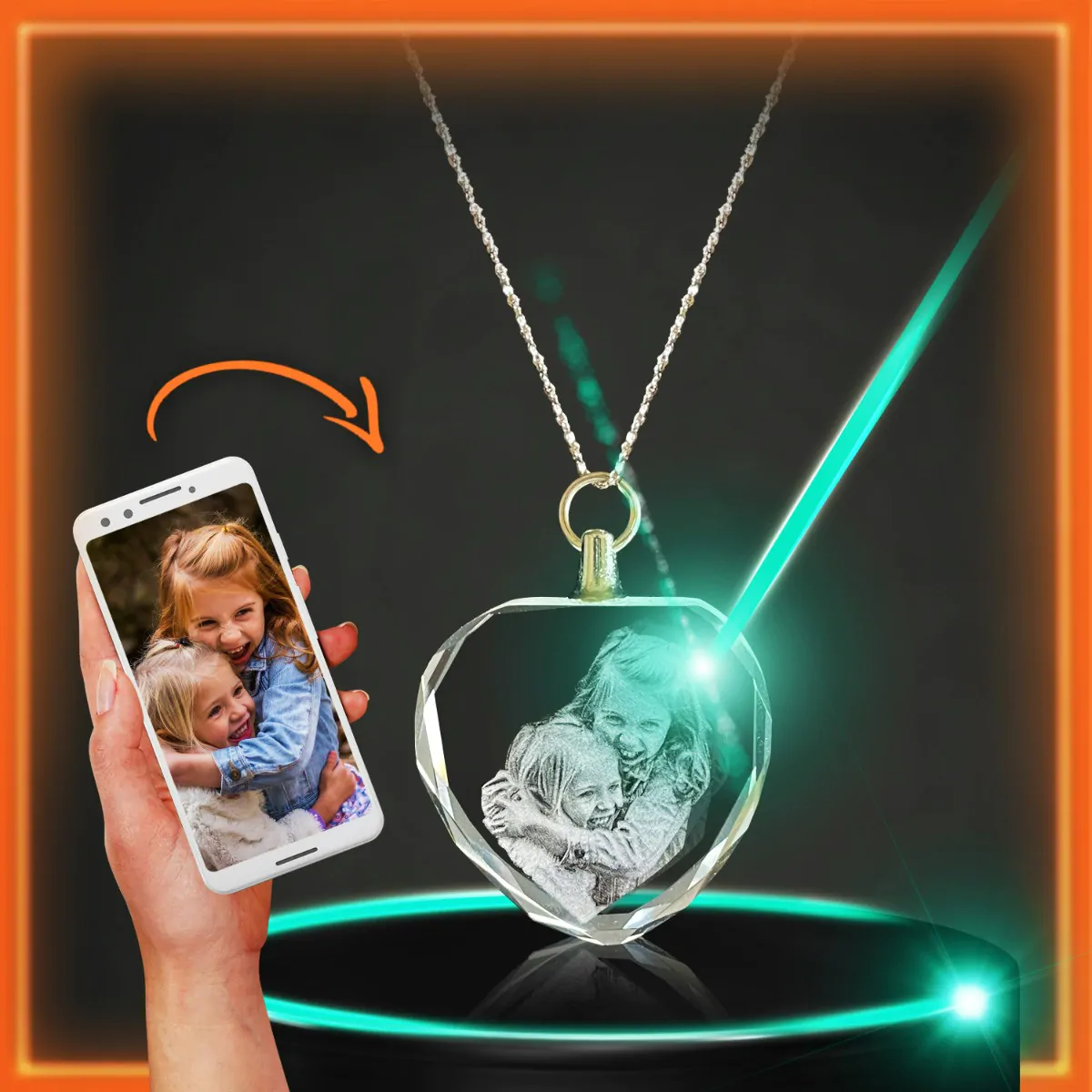 2D Laser Crystal Heart Necklace