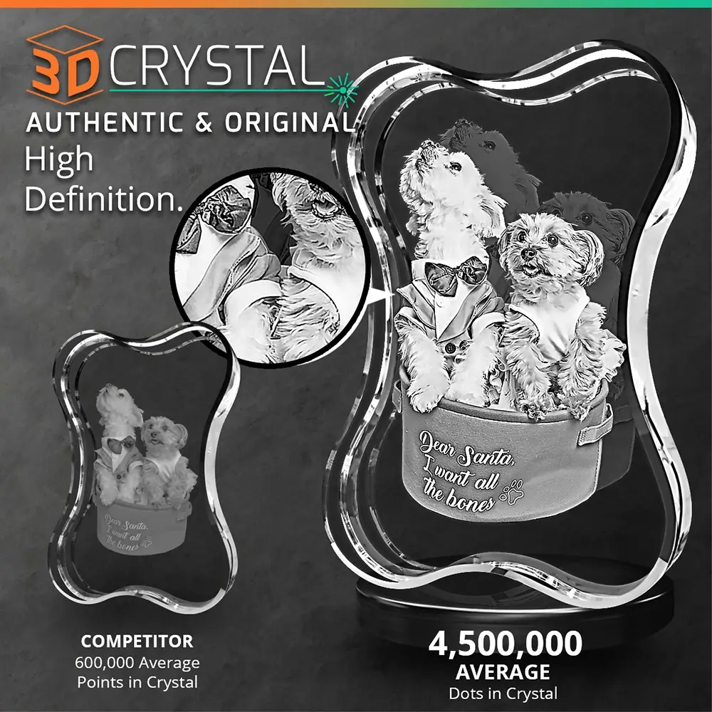 3D Laser Crystal Dog Bone Vertical
